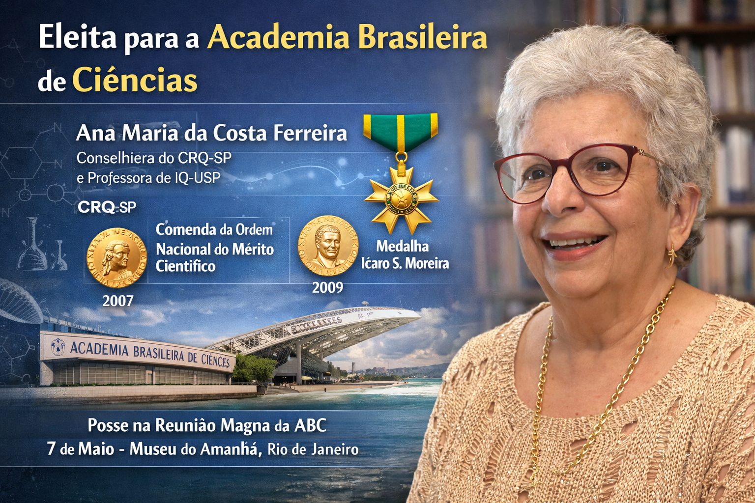 Conselheira do CRQ é eleita para a Academia Brasileira de Ciências